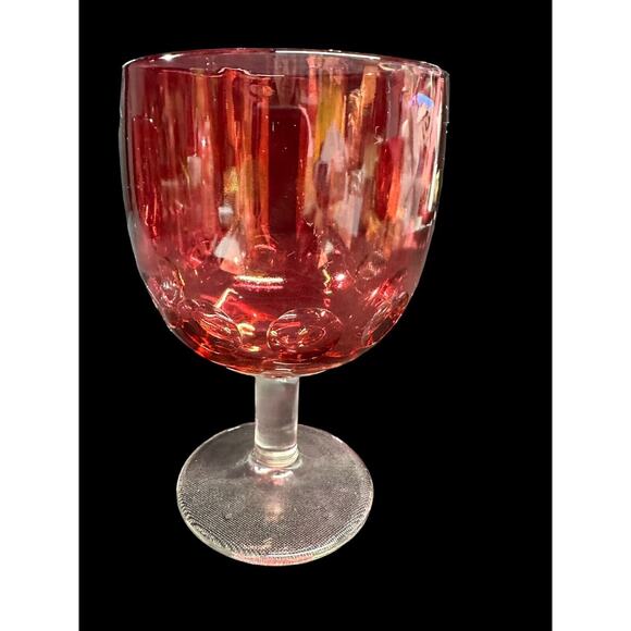 Vintage Bartlett Collins Red Cranberry Flash Thumbprint Water Goblet Lot Of 3 - Picture 7 of 11